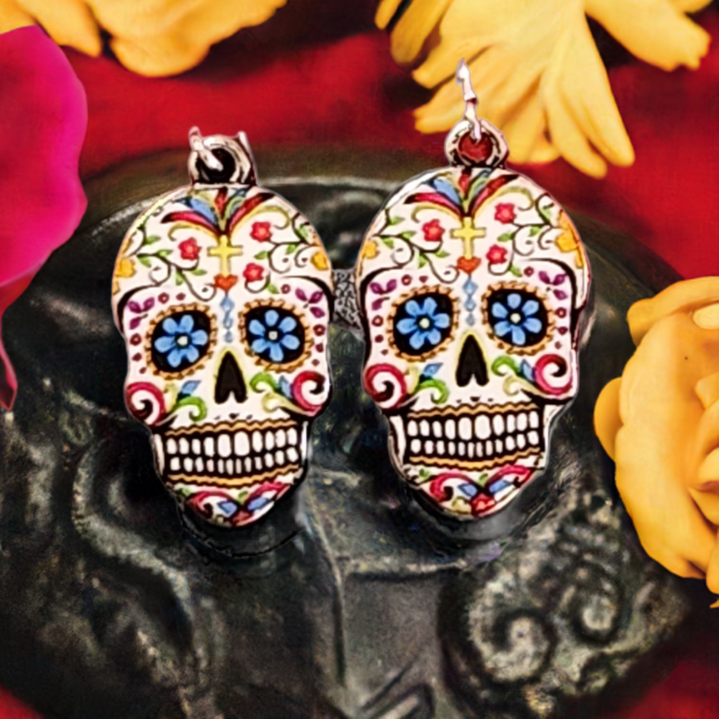 Sugar Skull Earrings . Halloween Jewelry popular . Day of the dead