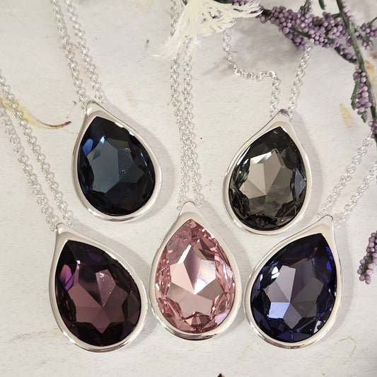 Crystal Pear Pendant Necklace - Teardrop Statement Jewelry