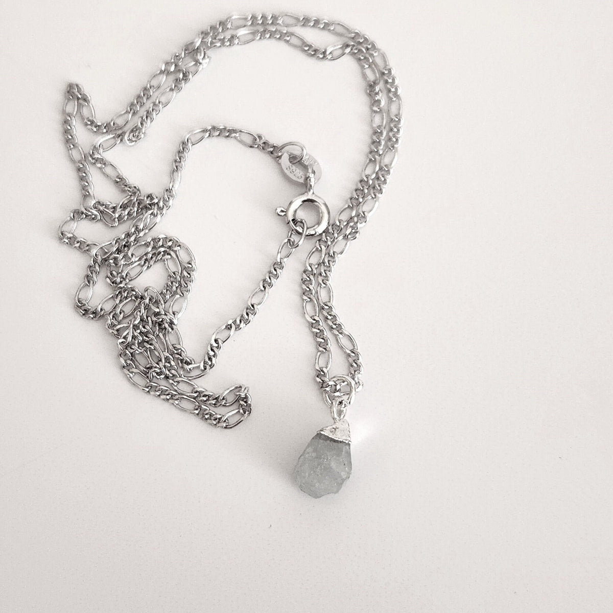 Raw Aquamarine Nugget Pendant - Sterling Silver March Birthstone Necklace