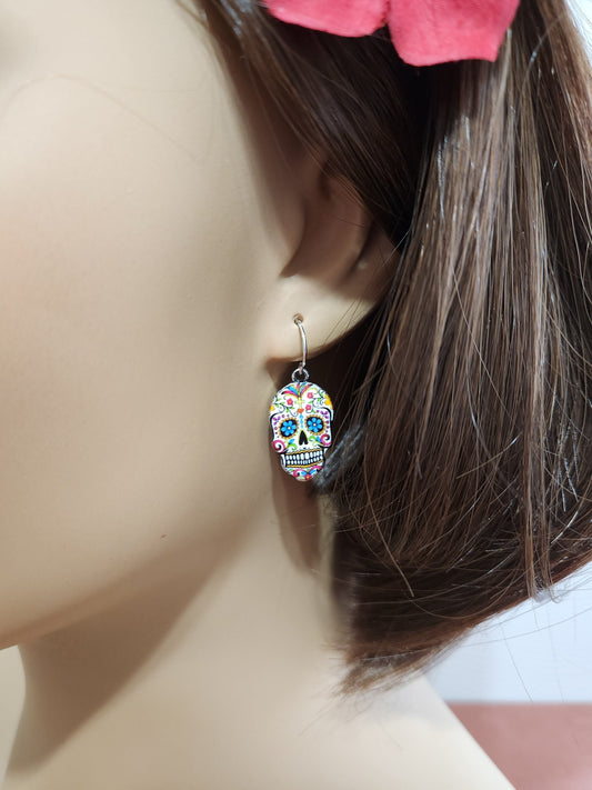 Sugar Skull Earrings - Dia de los Muertos Gift for Her or Him