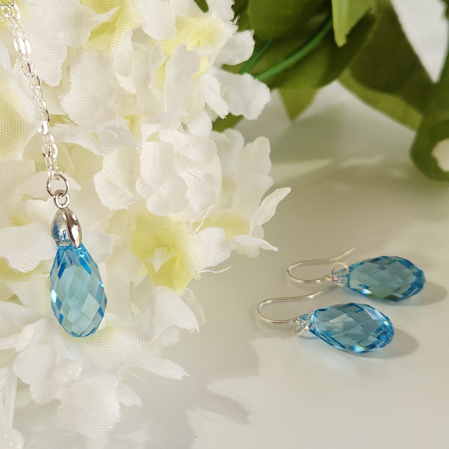 Aquamarine Crystal Teardrop Earrings