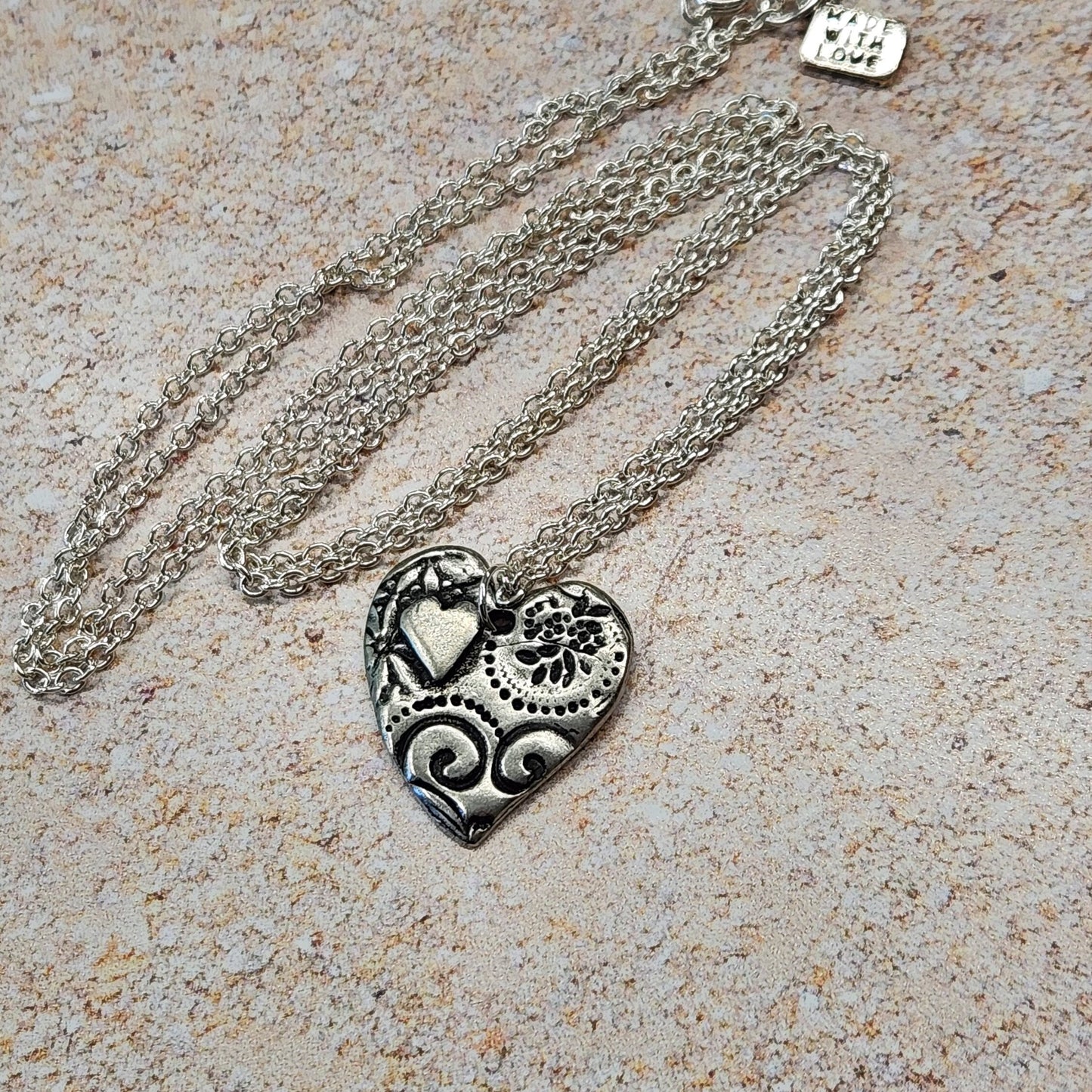 Silver Heart Necklace - Handmade Pendant Gift for Her
