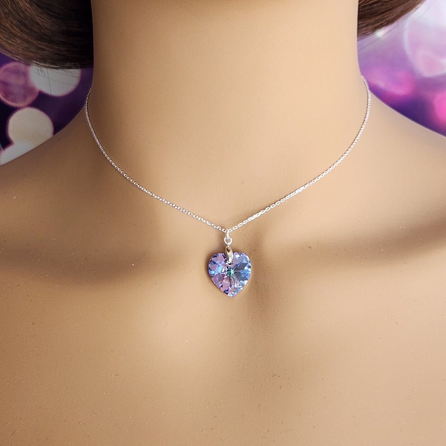 Austrian Crystal Heart Pendant Necklace - Sterling Silver Chain, Valentine's Gift