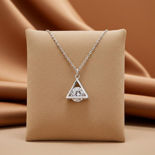 Sterling Silver CZ Pyramid Necklace - Dainty Cubic Zirconia Pendant