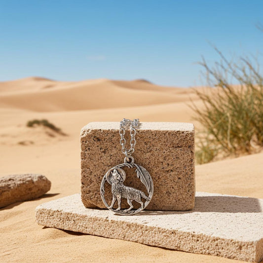 Howling Wolf Necklace - Silver Wolf Moon Pendant, Stainless Steel Chain