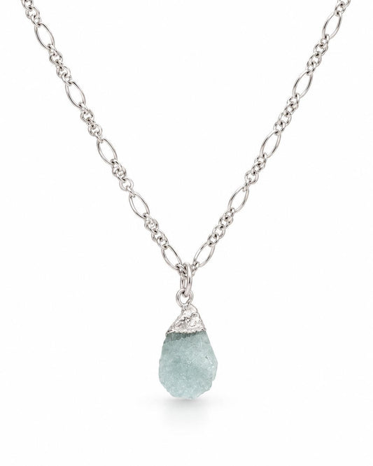 Raw Aquamarine Nugget Pendant - Sterling Silver March Birthstone Necklace