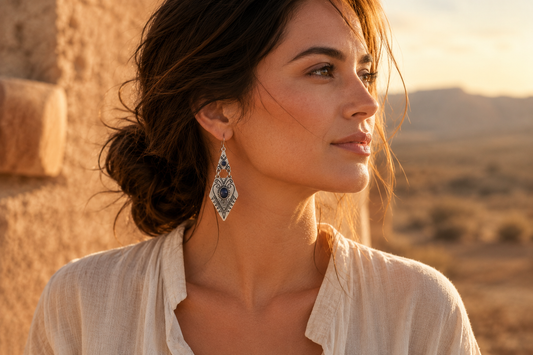 Western Heart Earrings - Rustic Silver Drop Jewelry Gift for Her