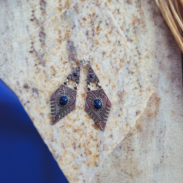 Antique Silver Etched Heart Earrings