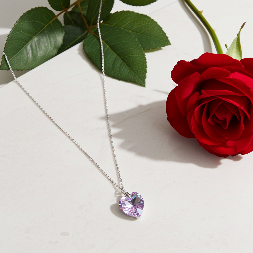Austrian Crystal Heart Pendant Necklace - Sterling Silver Chain, Valentine's Gift