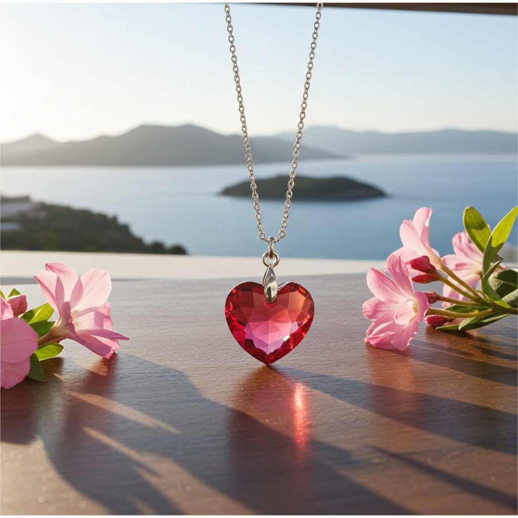 Austrian Crystal Heart Pendant Necklace - Sterling Silver Chain, Valentine's Gift