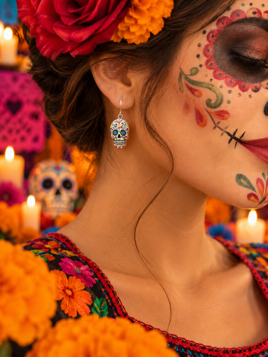 Sugar Skull Earrings - Dia de los Muertos Gift for Her or Him