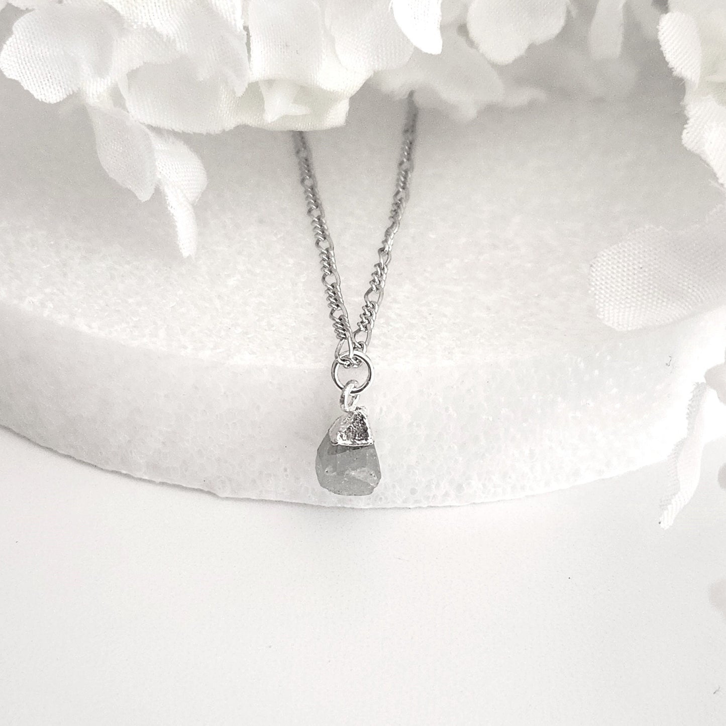 Raw Aquamarine Nugget Pendant - Sterling Silver March Birthstone Necklace