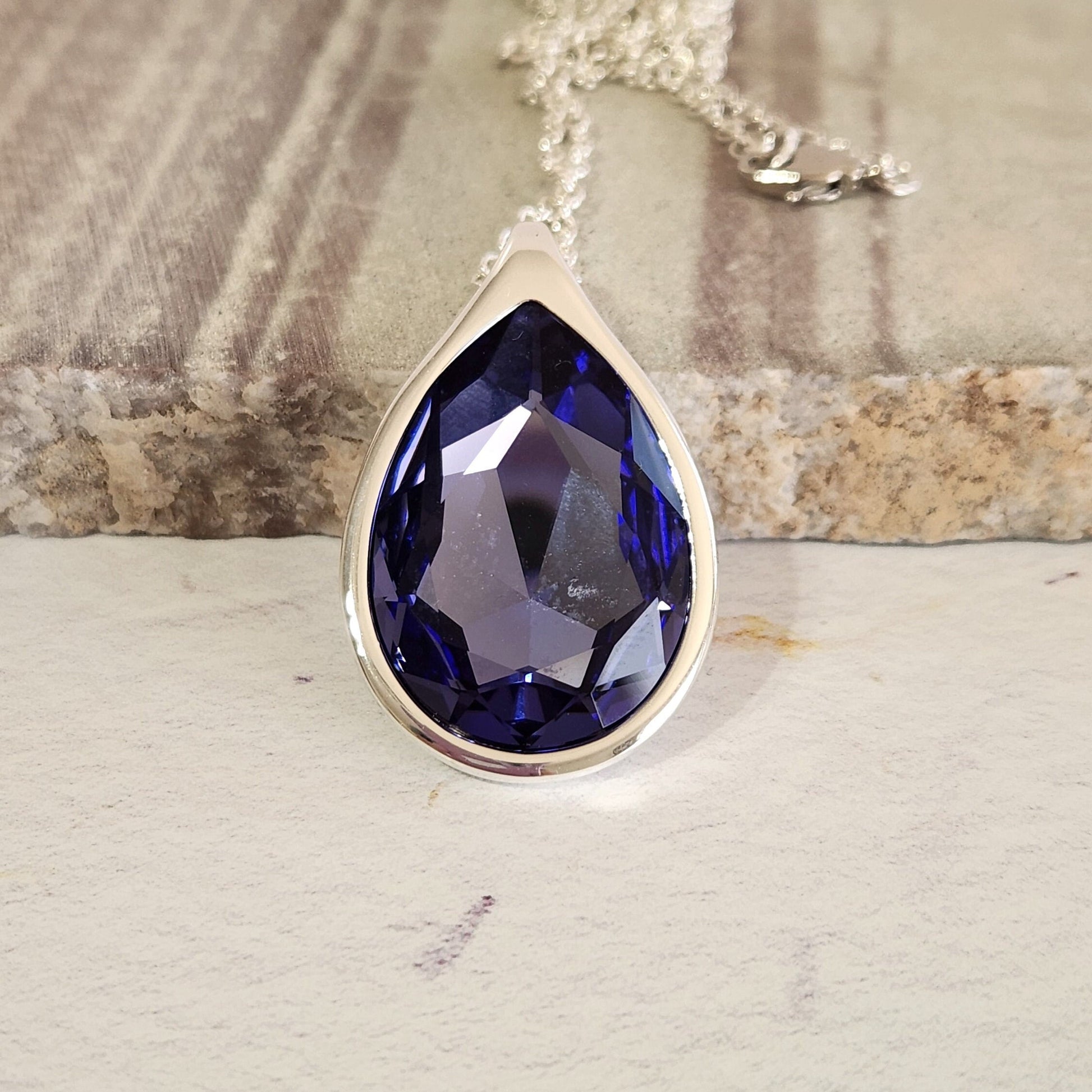 Crystal Pear Pendant Necklace - Teardrop Statement Jewelry