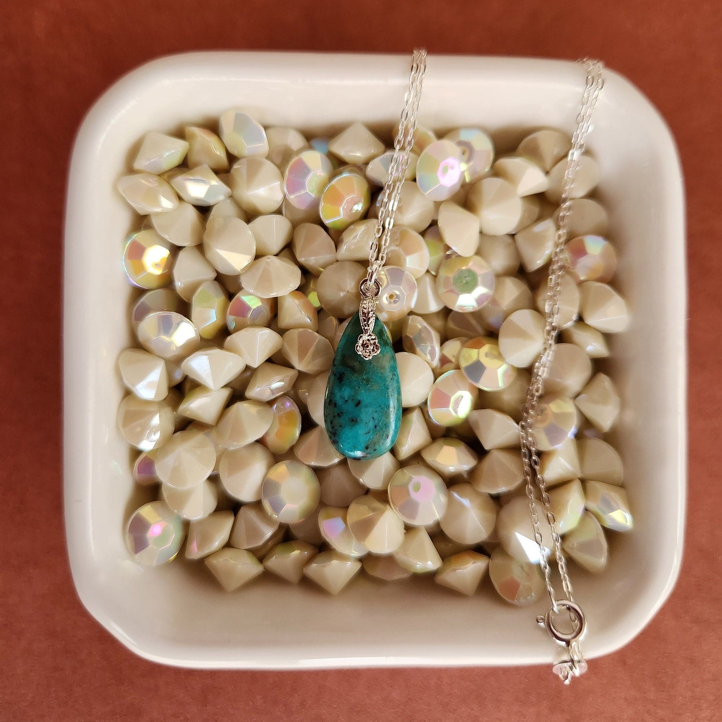 Turquoise Teardrop Pendant Necklace - Sterling Silver Chain, December Birthstone