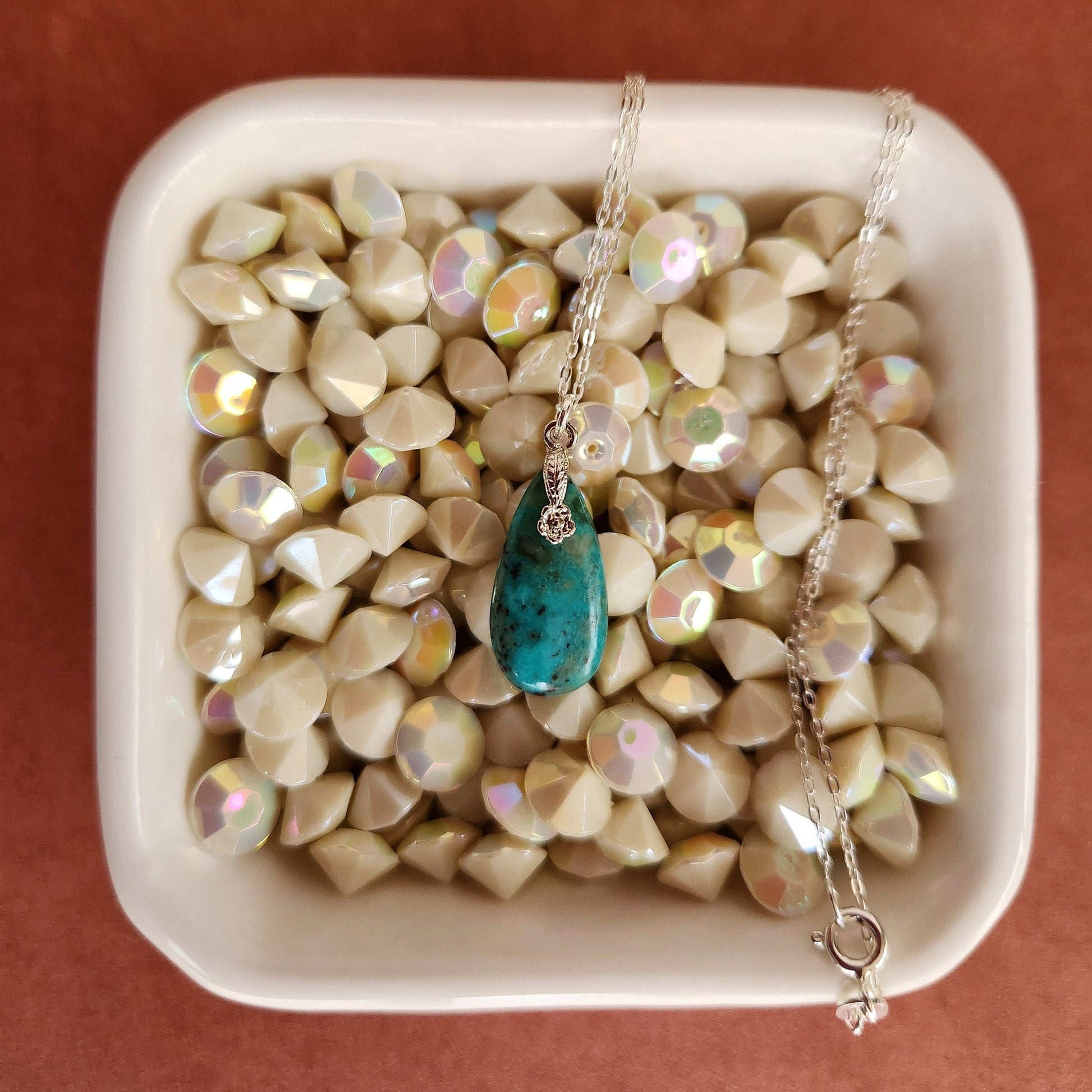 Turquoise Teardrop Pendant Necklace - Sterling Silver Chain, December Birthstone