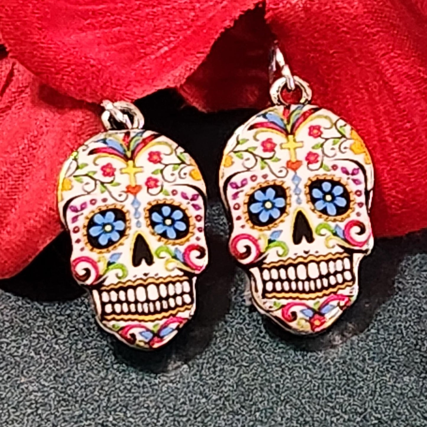 Day Of The Dead Earrings, Dia De Los Muertos, Sugar Skull Earrings, Gift For Her, Gift For Him, Boho Earrings, Skeleton Earrings, Flower