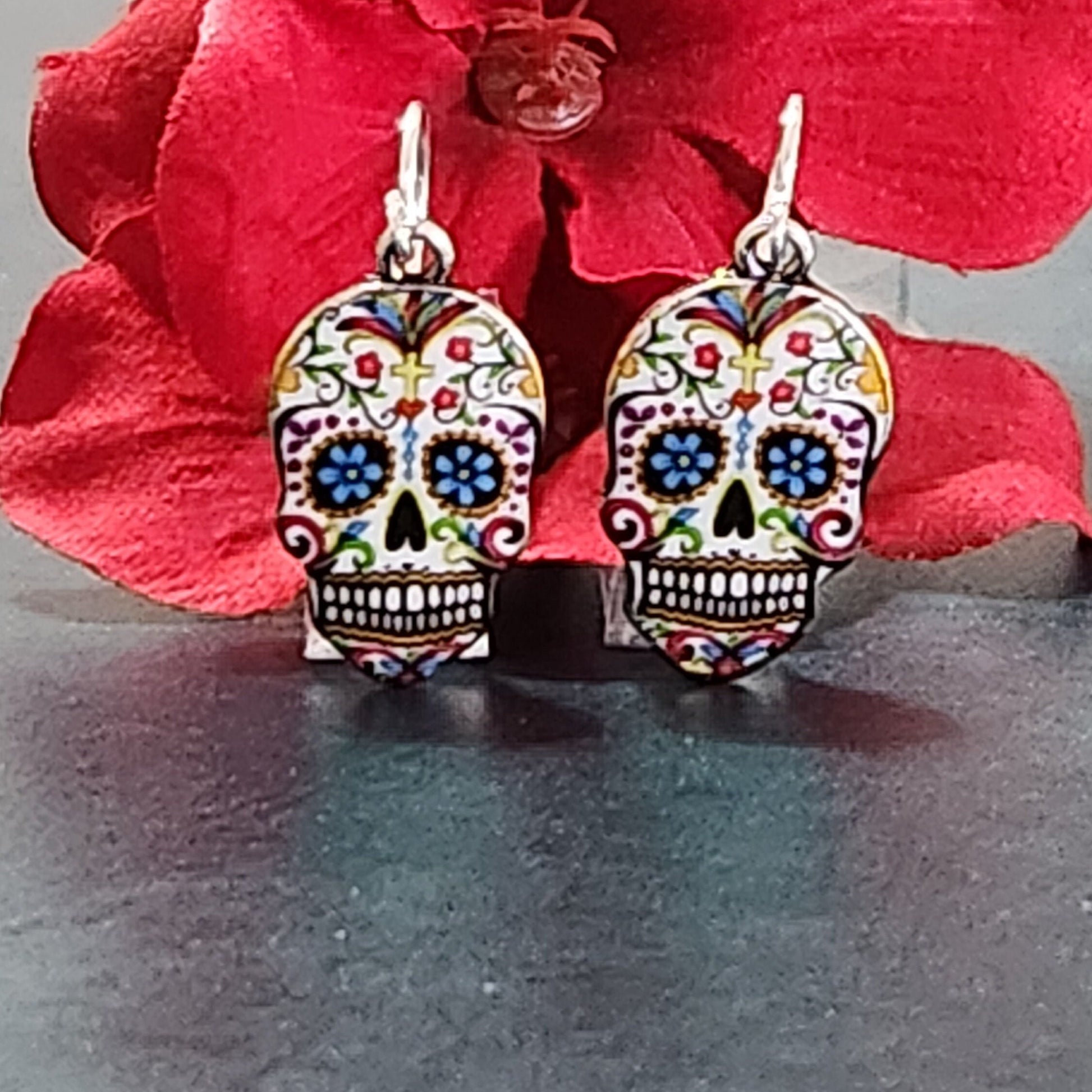 Day Of The Dead Earrings, Dia De Los Muertos, Sugar Skull Earrings, Gift For Her, Gift For Him, Boho Earrings, Skeleton Earrings, Flower