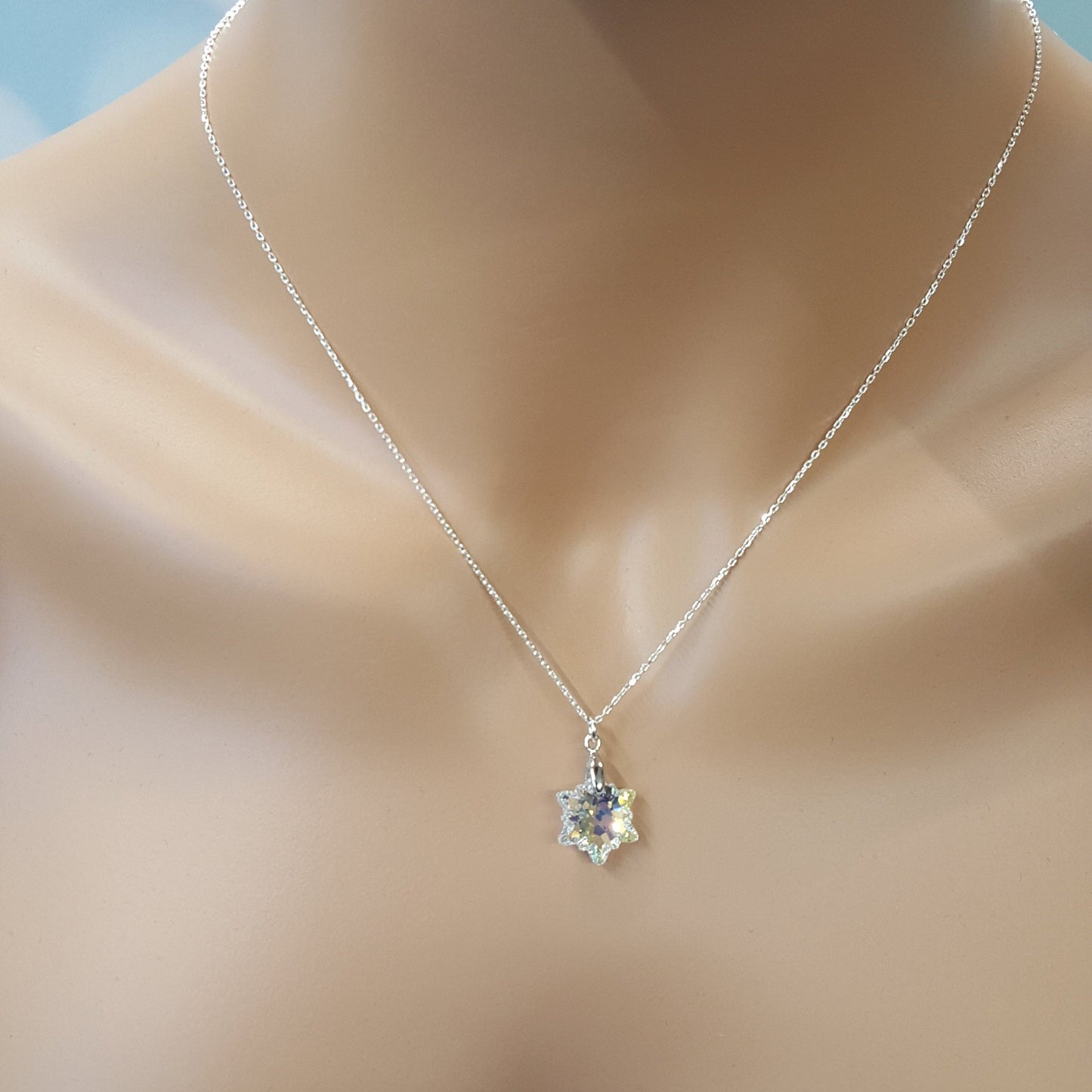 Crystal Snowflake Necklace - Sterling Silver Winter Pendant