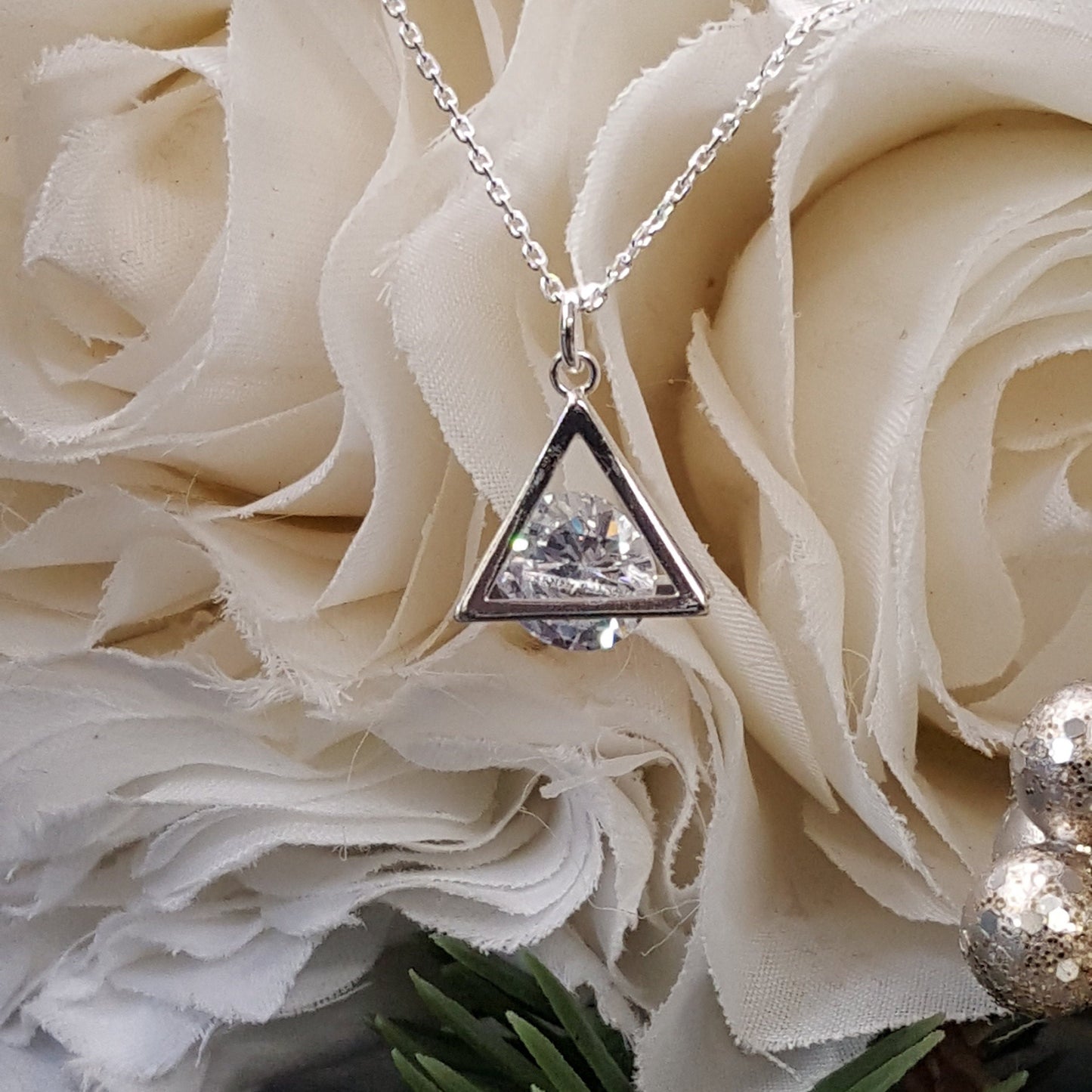 Sterling Silver CZ Pyramid Necklace - Dainty Cubic Zirconia Pendant