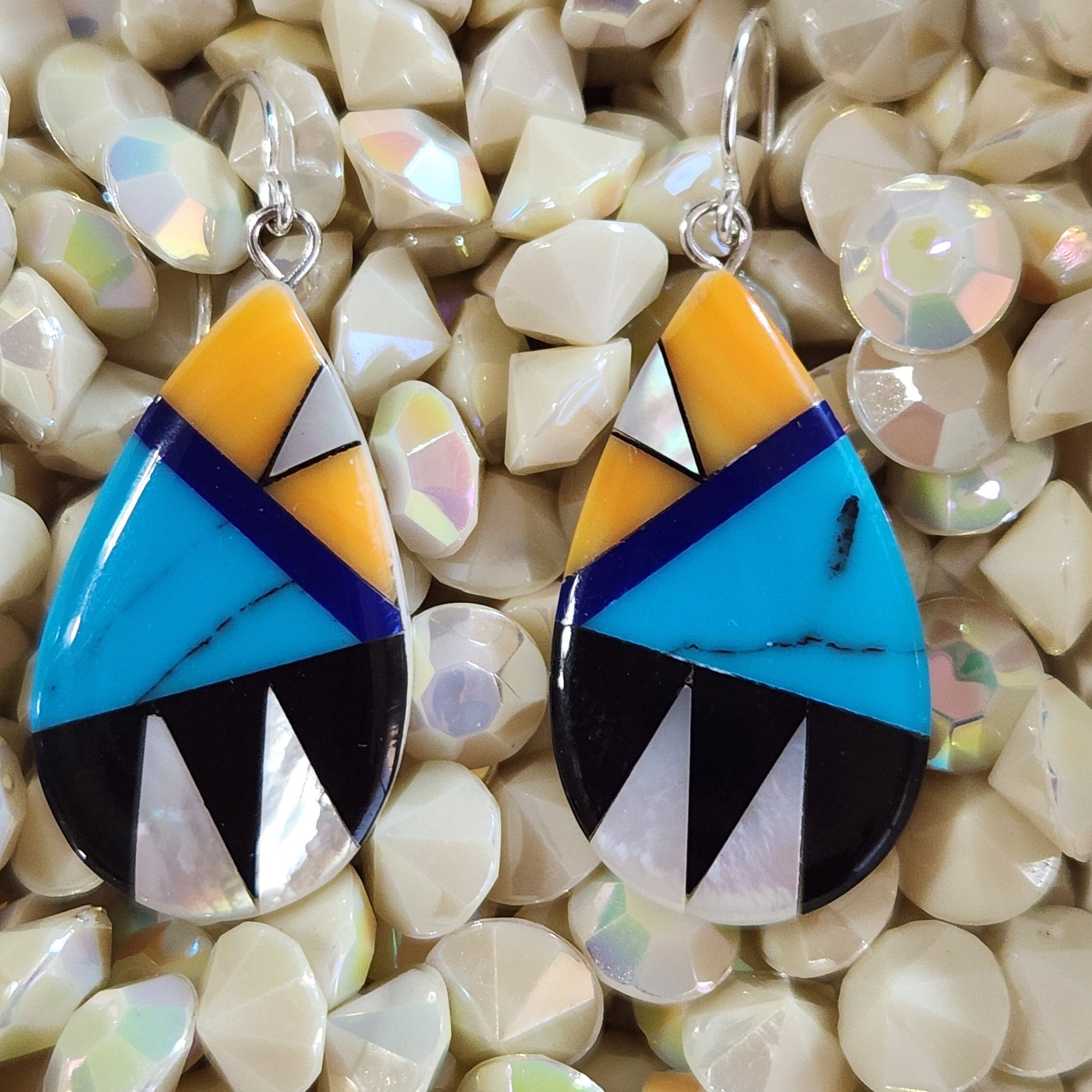 Mother-Of-Pearl and Resin Earrings, Colorful Mosaic Earrings, Dangle Earrings, Boho, Western Southwestern Jewelry, Statement Earrings