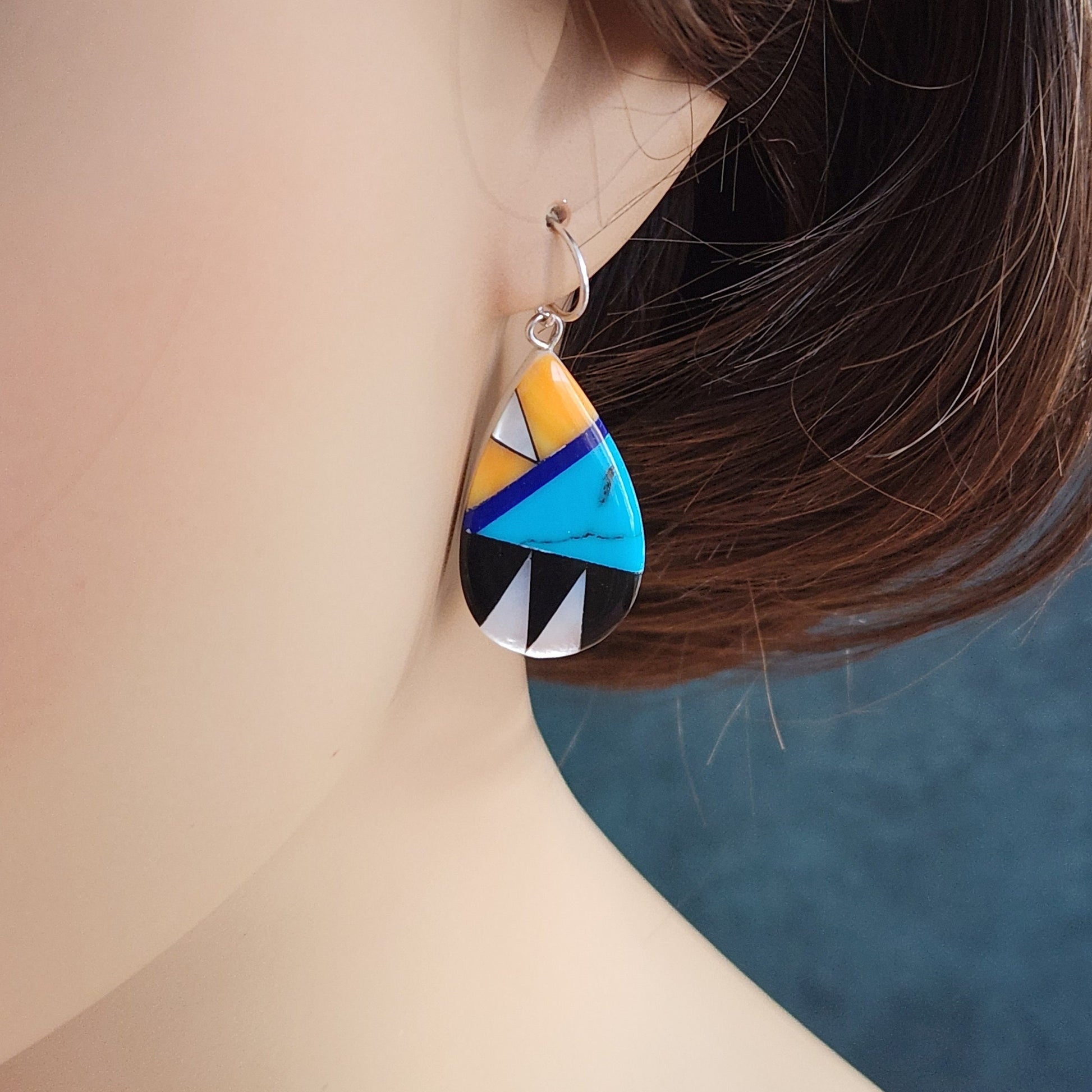 Mosaic Mother-Of-Pearl Resin Earrings - Ethnic Southwestern Design Jewelry