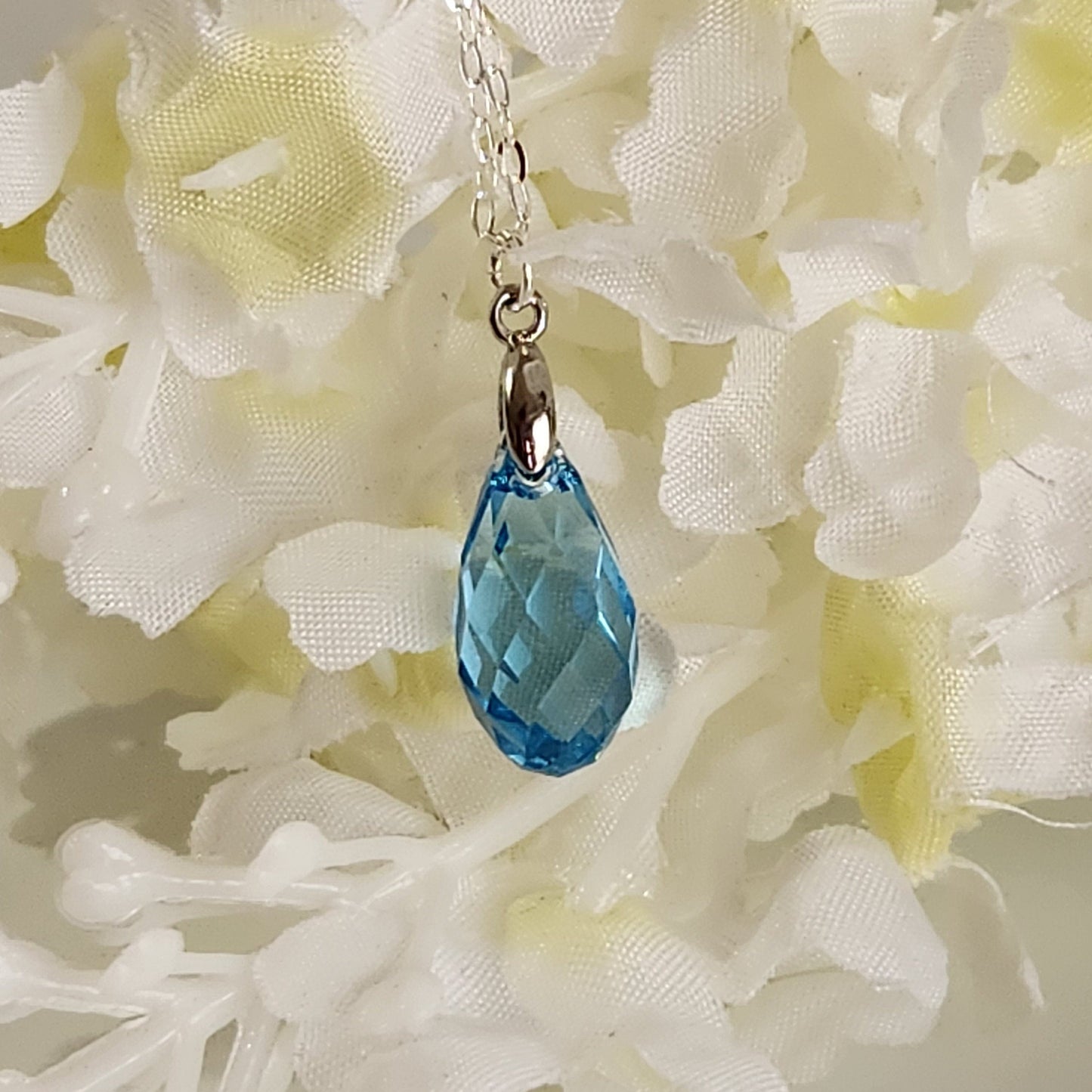 Aquamarine Crystal Necklace - Sterling Silver Briolette Pendant, March Birthstone