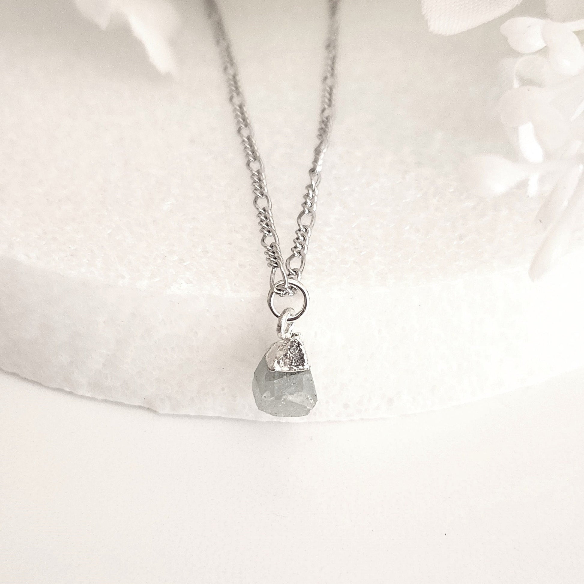 Raw Aquamarine Nugget Pendant - Sterling Silver March Birthstone Necklace