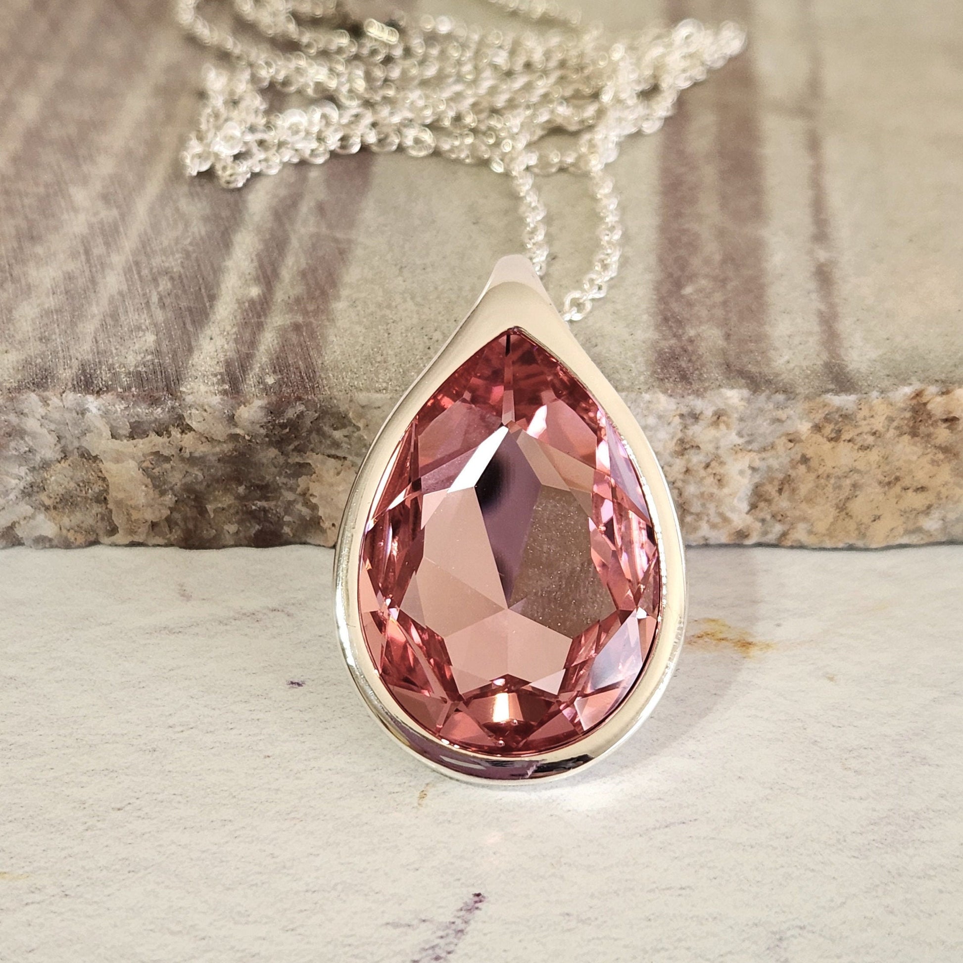 Crystal Pear Pendant Necklace - Teardrop Statement Jewelry