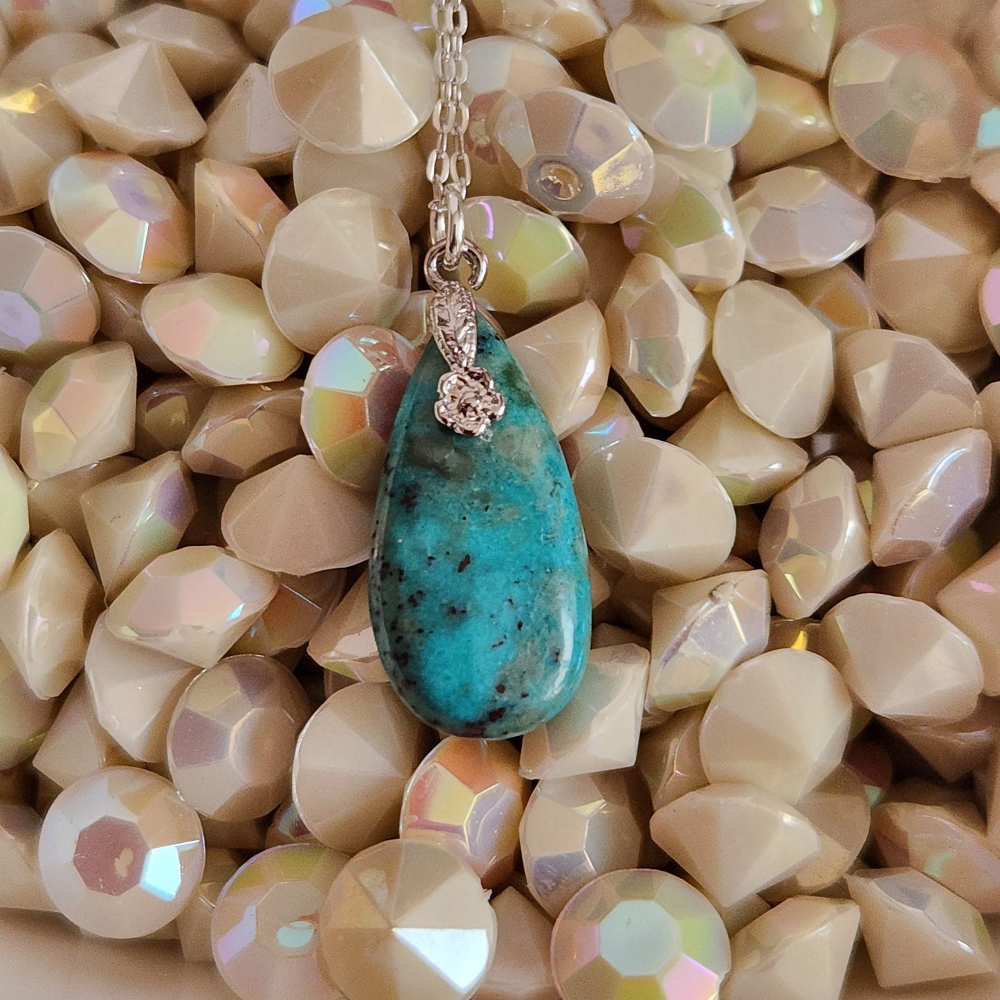 Turquoise Teardrop Pendant Necklace - Sterling Silver Chain, December Birthstone