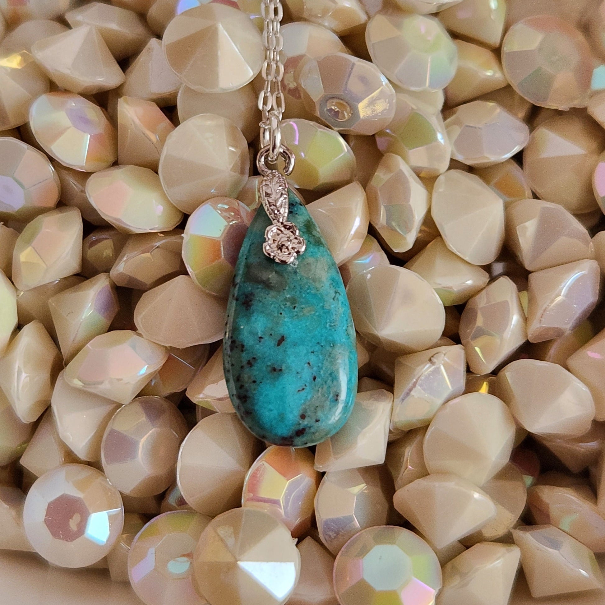 Turquoise Teardrop Pendant Necklace - Sterling Silver Chain, December Birthstone