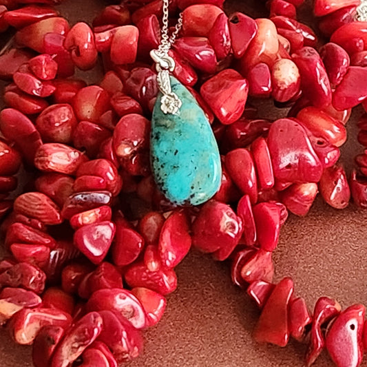 Turquoise Teardrop Pendant Necklace - Sterling Silver Chain, December Birthstone