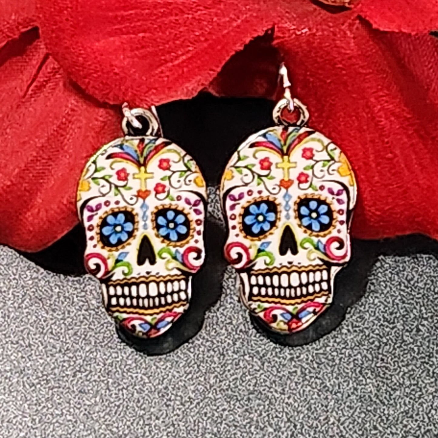 Day Of The Dead Earrings, Dia De Los Muertos, Sugar Skull Earrings, Gift For Her, Gift For Him, Boho Earrings, Skeleton Earrings, Flower