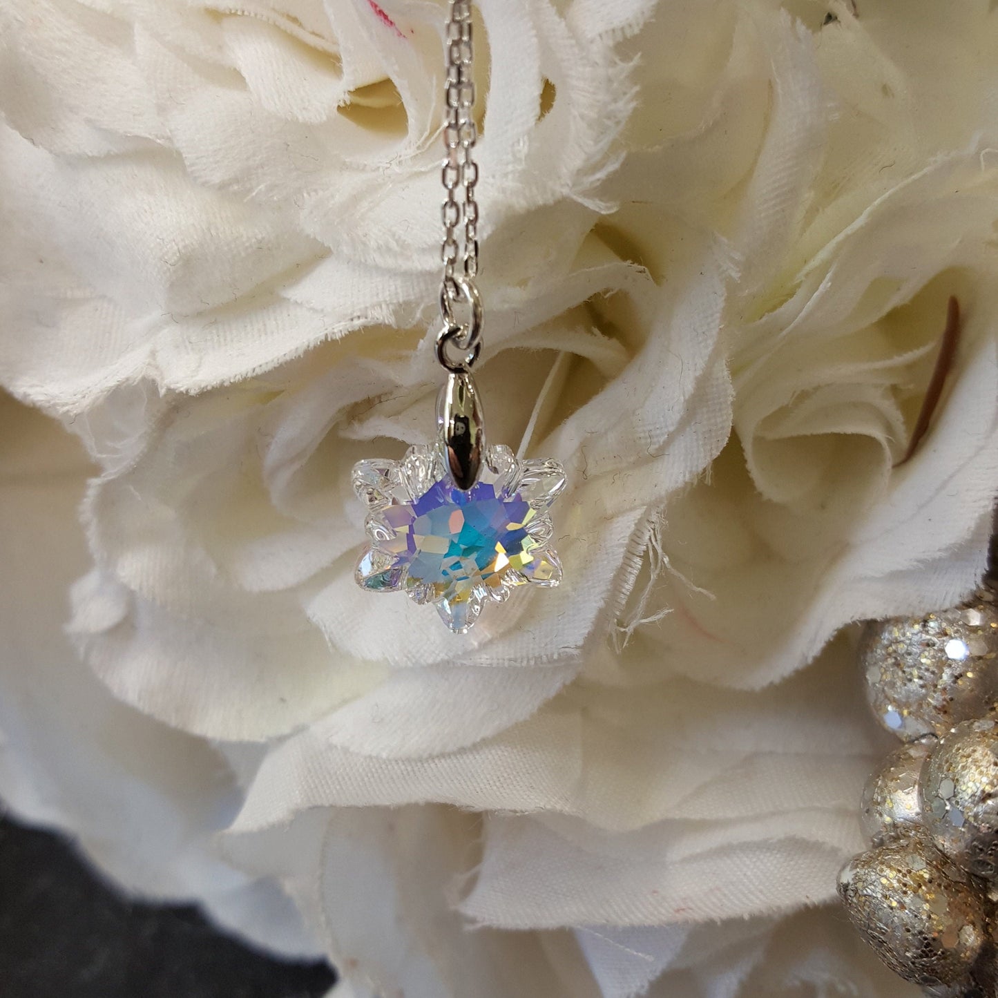 Crystal Snowflake Necklace - Sterling Silver Winter Pendant