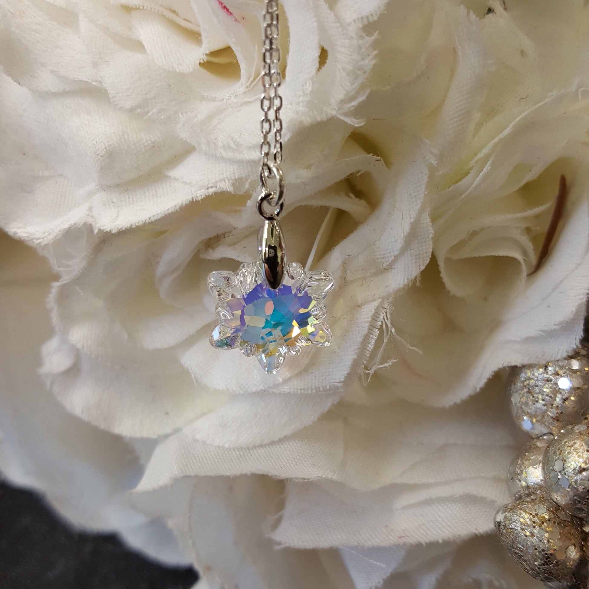 Crystal Snowflake Necklace - Sterling Silver Winter Pendant