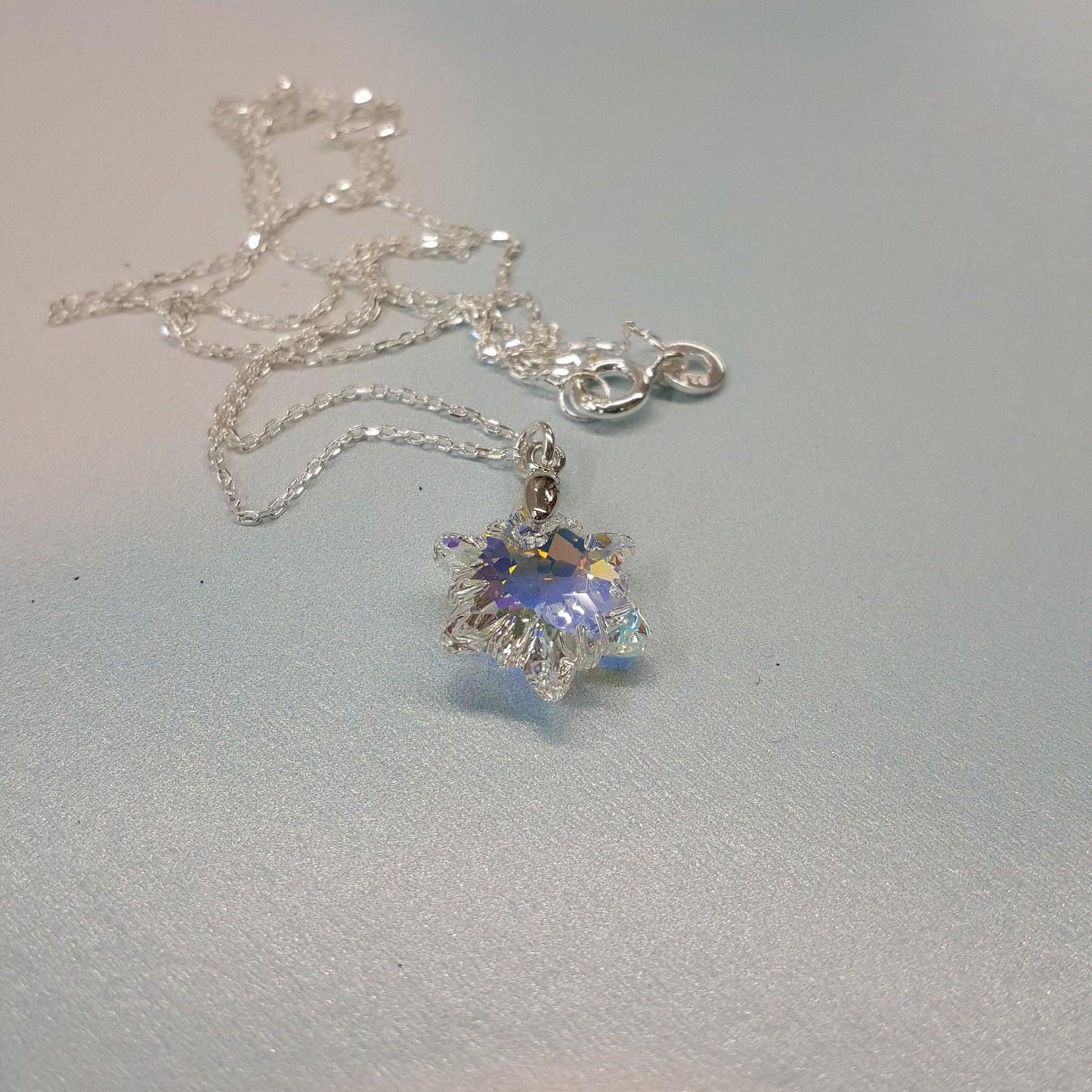 Crystal Snowflake Necklace - Sterling Silver Winter Pendant