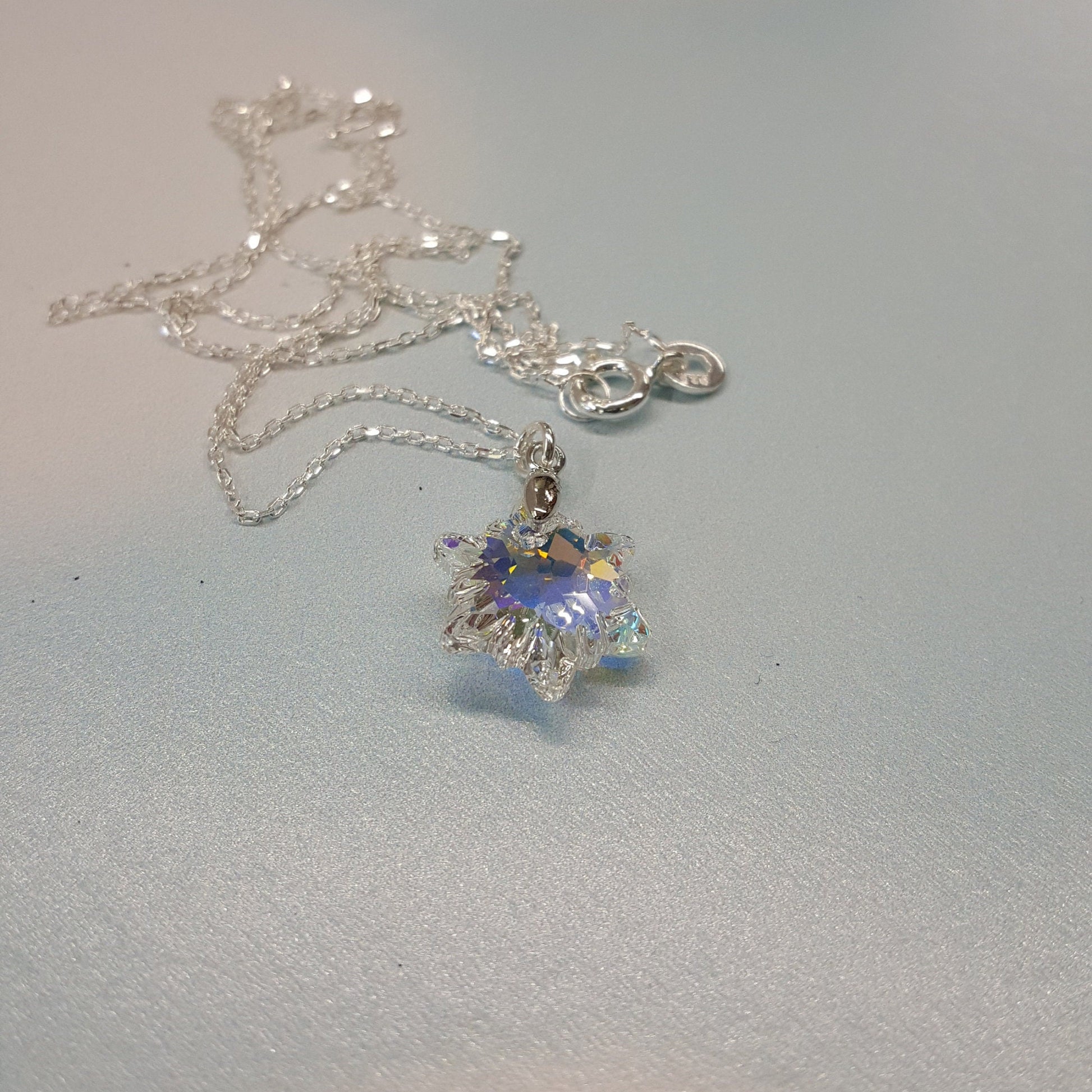 Crystal Snowflake Necklace - Sterling Silver Winter Pendant