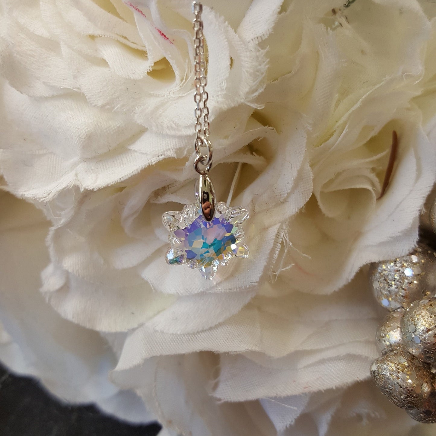 Crystal Snowflake Necklace - Sterling Silver Winter Pendant