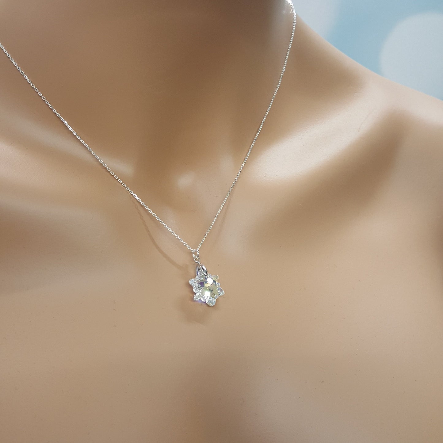 Crystal Snowflake Necklace - Sterling Silver Winter Pendant