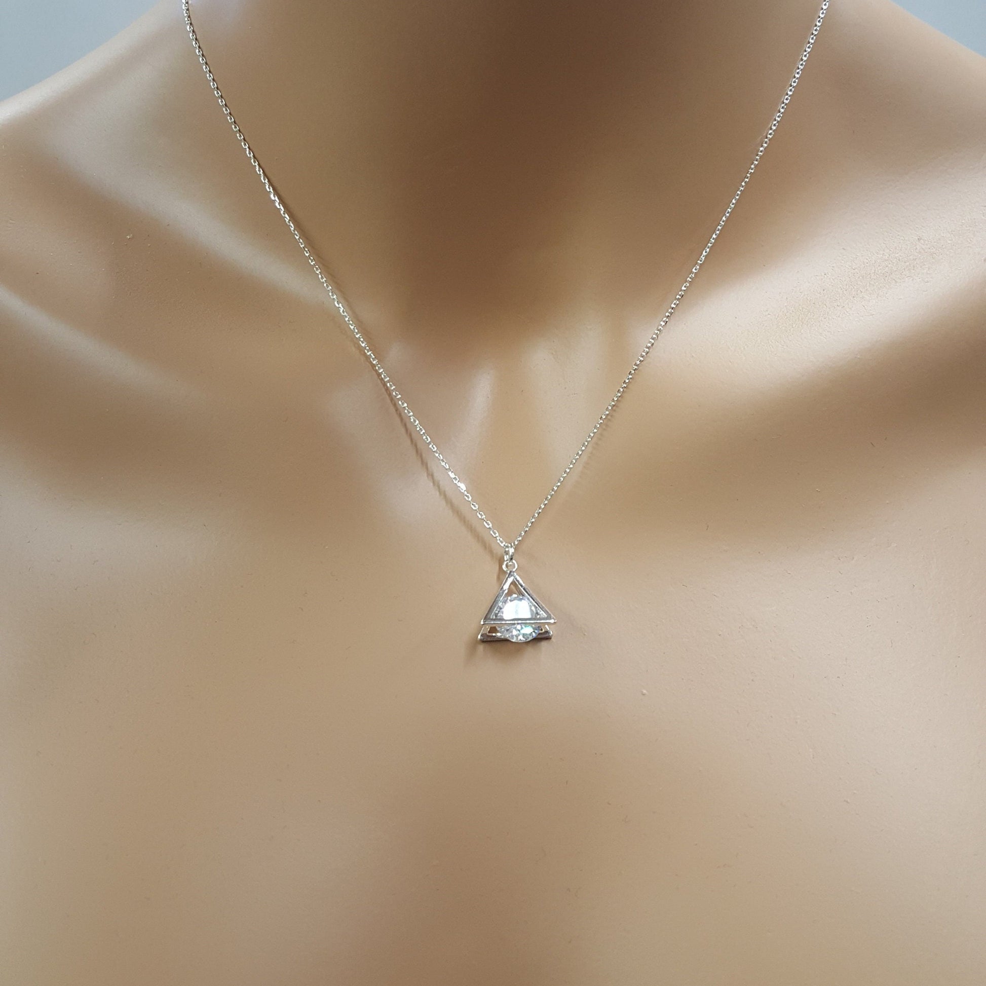 Triangle Necklace, Layering Necklace, Minimalist, Gift For Her, Wedding Jewelry, Bridesmaid Gift, CZ Pendant, April Birthstone, Pyramid