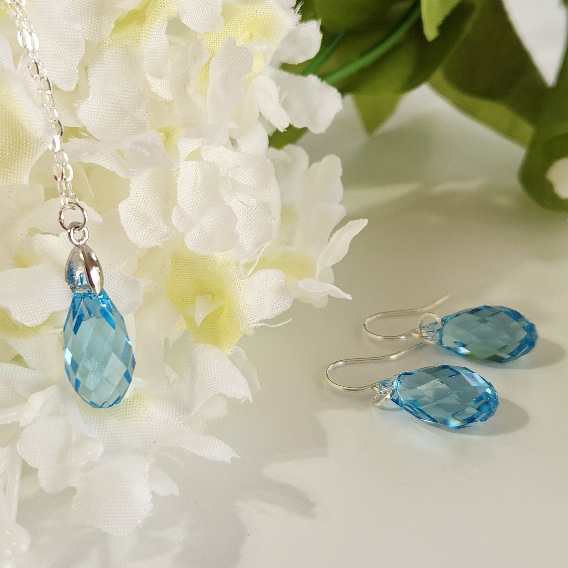 Aquamarine Crystal Necklace - Sterling Silver Briolette Pendant, March Birthstone