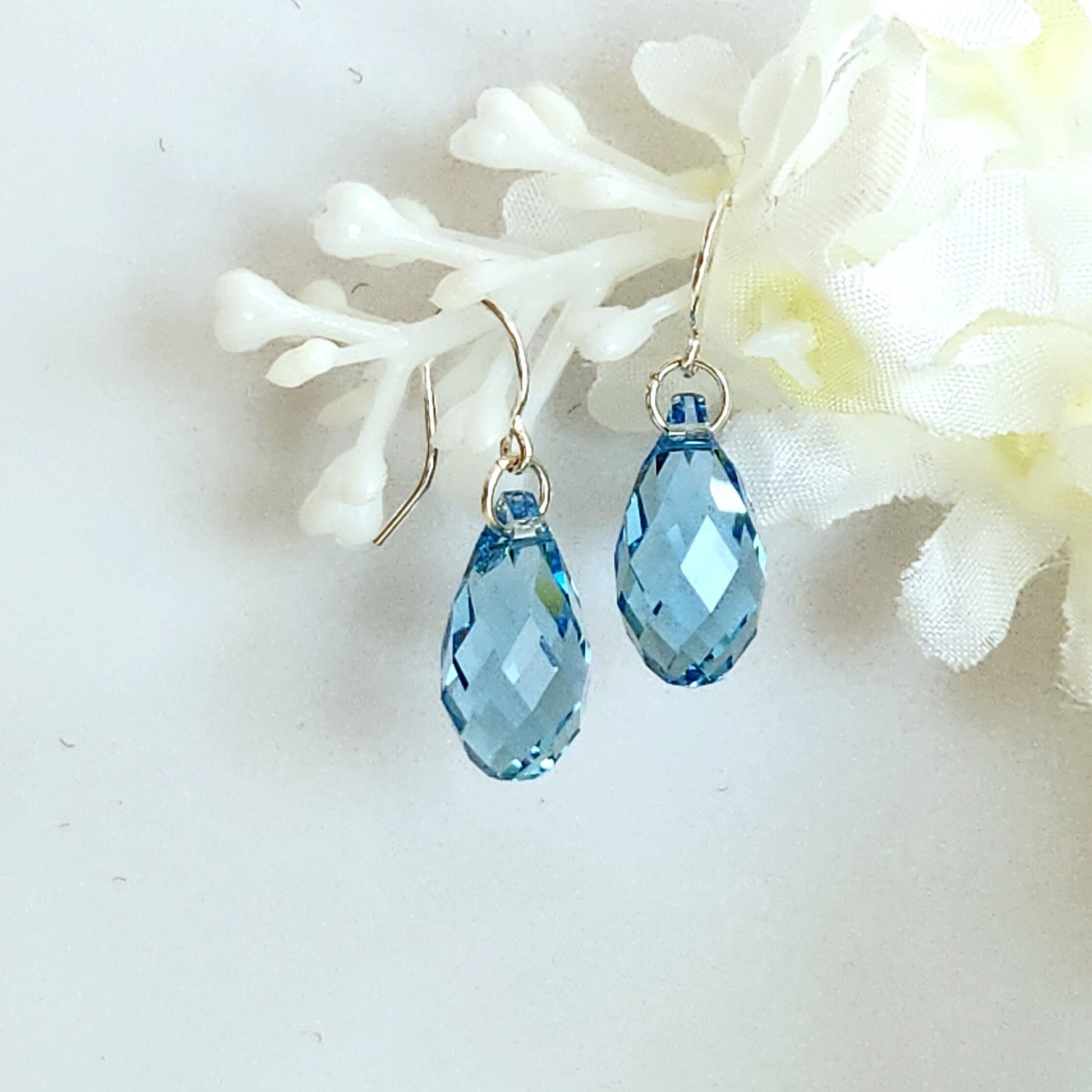 Crystal Drop Earrings, Aquamarine Crystals, Mothers Day, March Birthday, Gift For Her, Dainty Earrings, Bridal Earrings, Birthstone Earrings