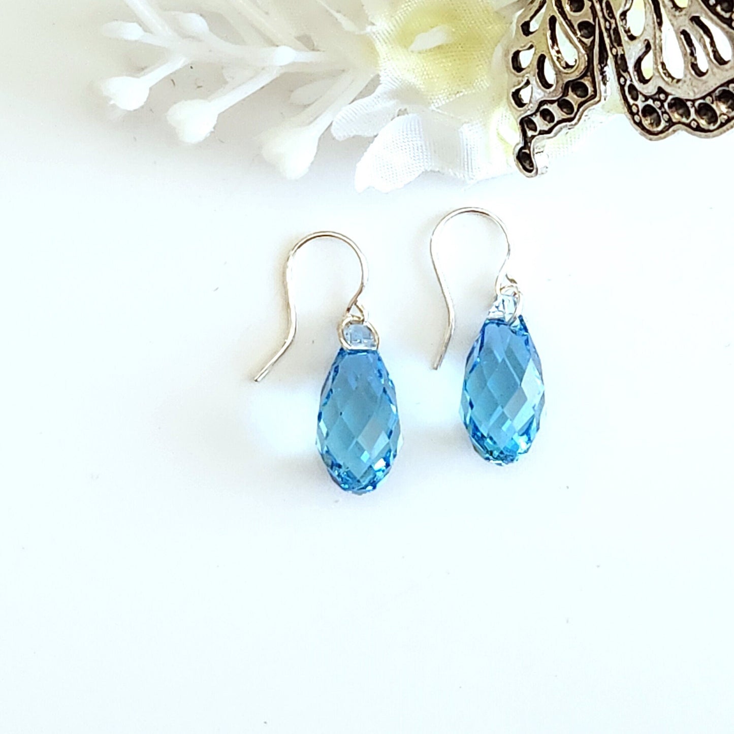 Crystal Drop Earrings, Aquamarine Crystals, Mothers Day, March Birthday, Gift For Her, Dainty Earrings, Bridal Earrings, Birthstone Earrings