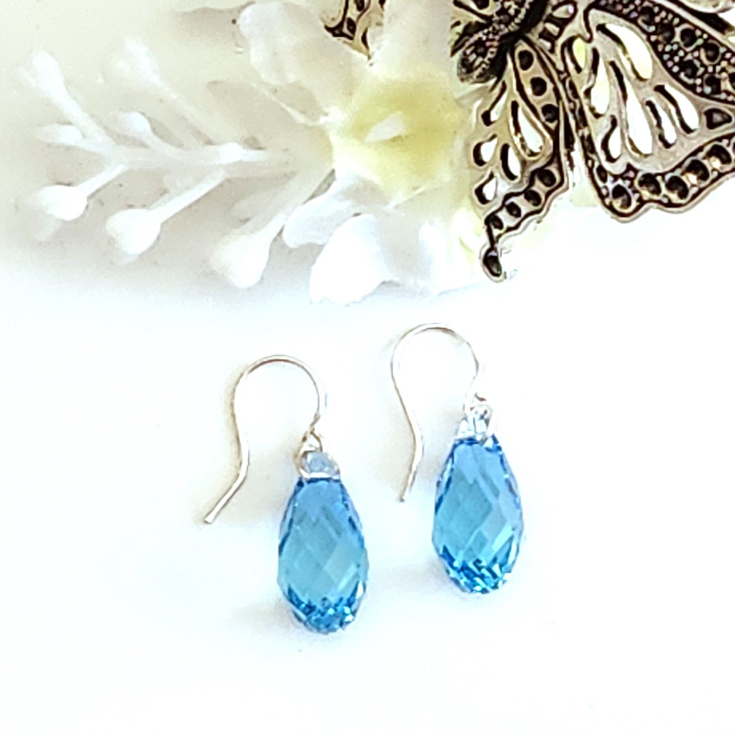 Crystal Drop Earrings, Aquamarine Crystals, Mothers Day, March Birthday, Gift For Her, Dainty Earrings, Bridal Earrings, Birthstone Earrings