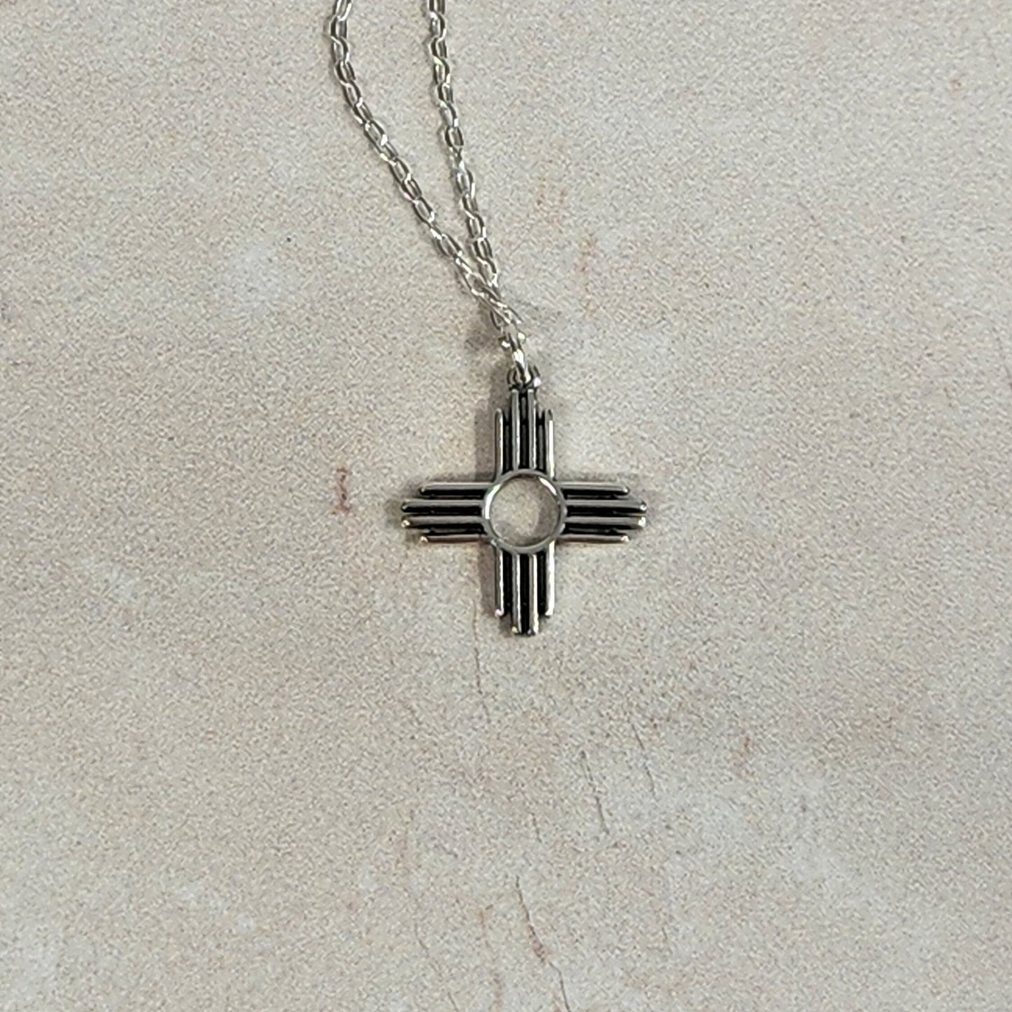 Sterling Silver Zia Sun Pendant Necklace - Southwest Pueblo Design Jewelry