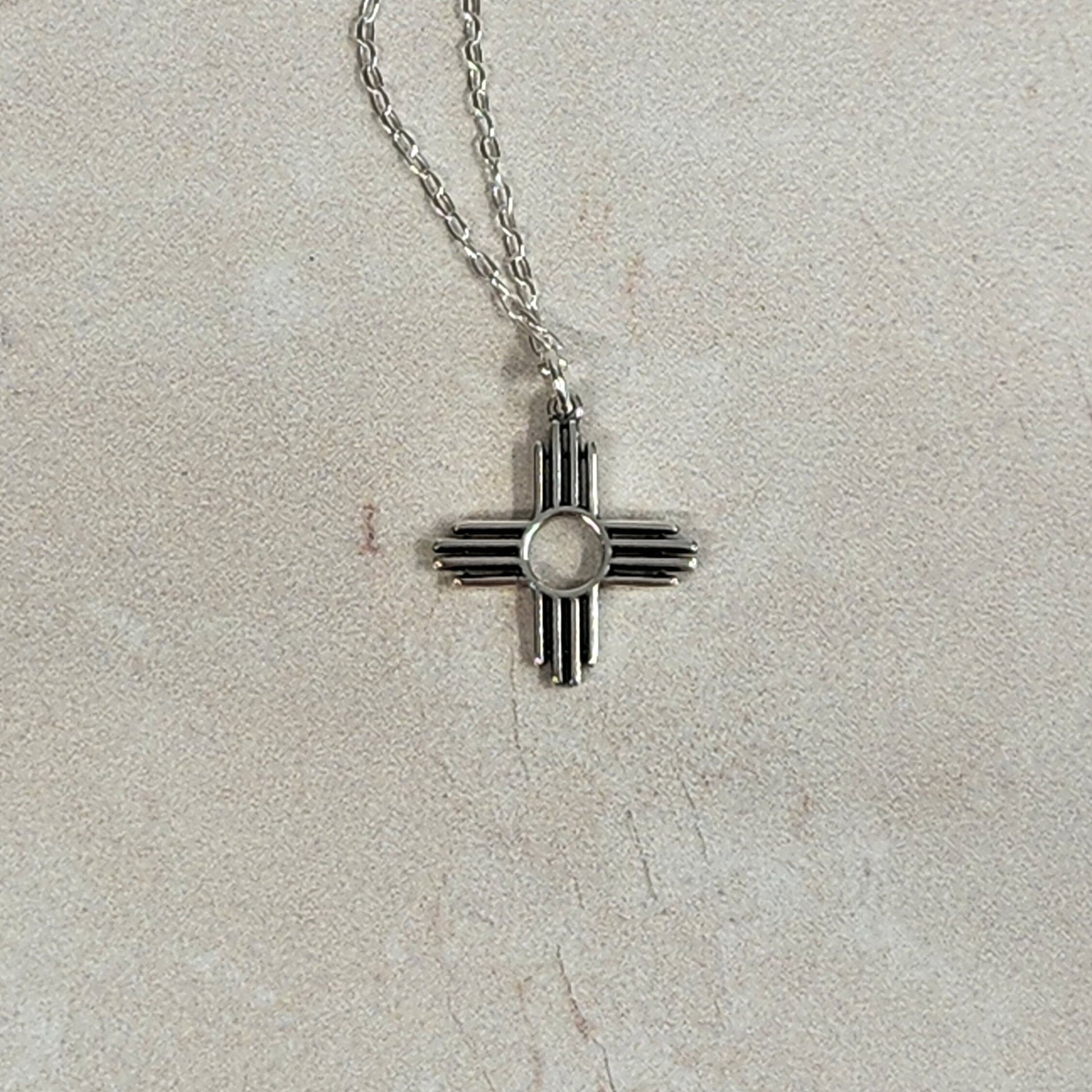 Sterling Silver Zia Sun Pendant Necklace - Southwest Pueblo Design Jewelry