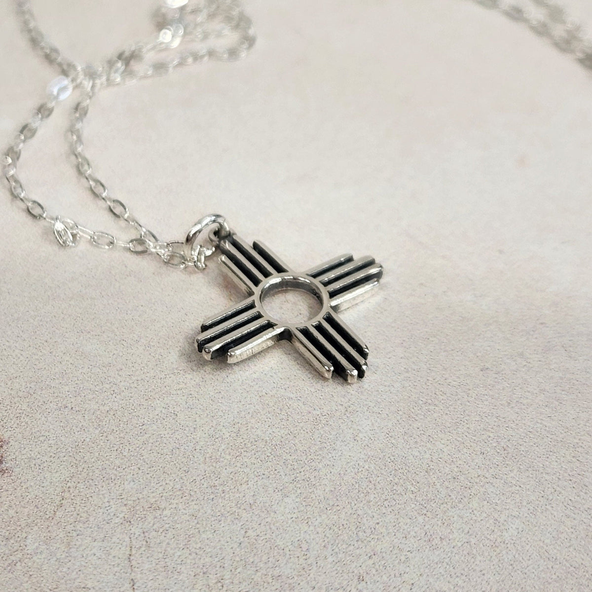 Sterling Silver Zia Sun Pendant Necklace - Southwest Pueblo Design Jewelry