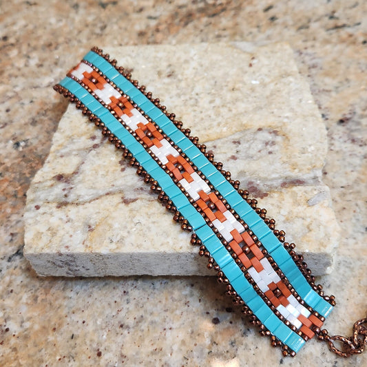 Beaded Bracelet, Seed Bead Bracelet, Southwest Bracelet, Western Bracelet, Statement Bracelet, Western Jewelry, Geometric Design, Turquoise