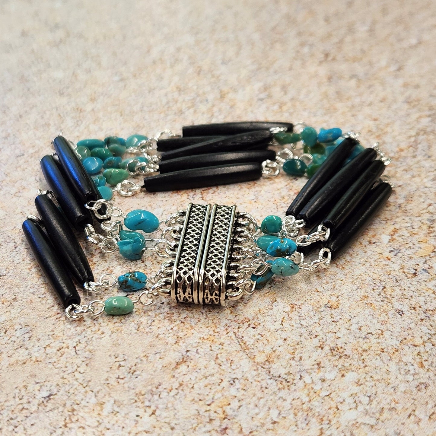 Turquoise Bracelet, Multi-Strand Bracelet, Southwest Bracelet, Western Bracelet, Western Jewelry, Gemstone Bracelet, Bone Bead Bracelet