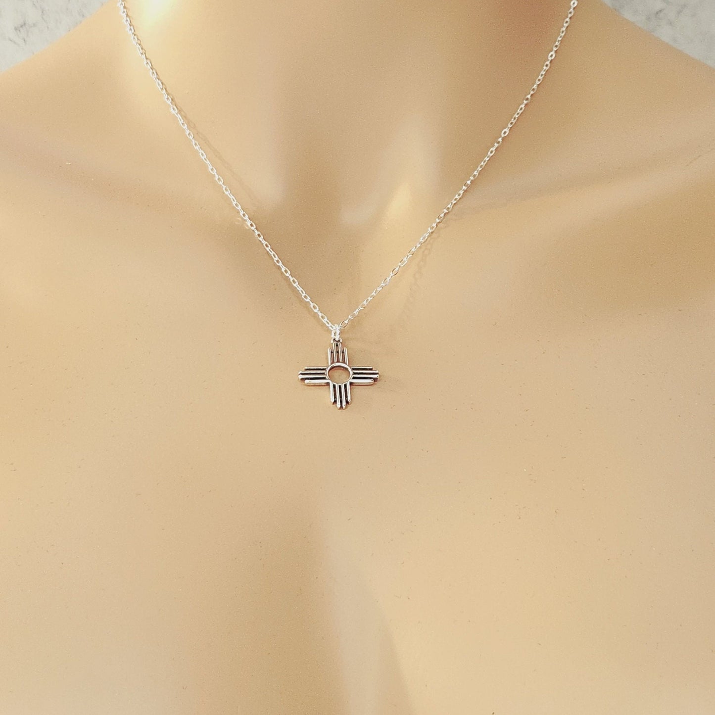 Sterling Silver Zia Sun Pendant Necklace - Southwest Pueblo Design Jewelry