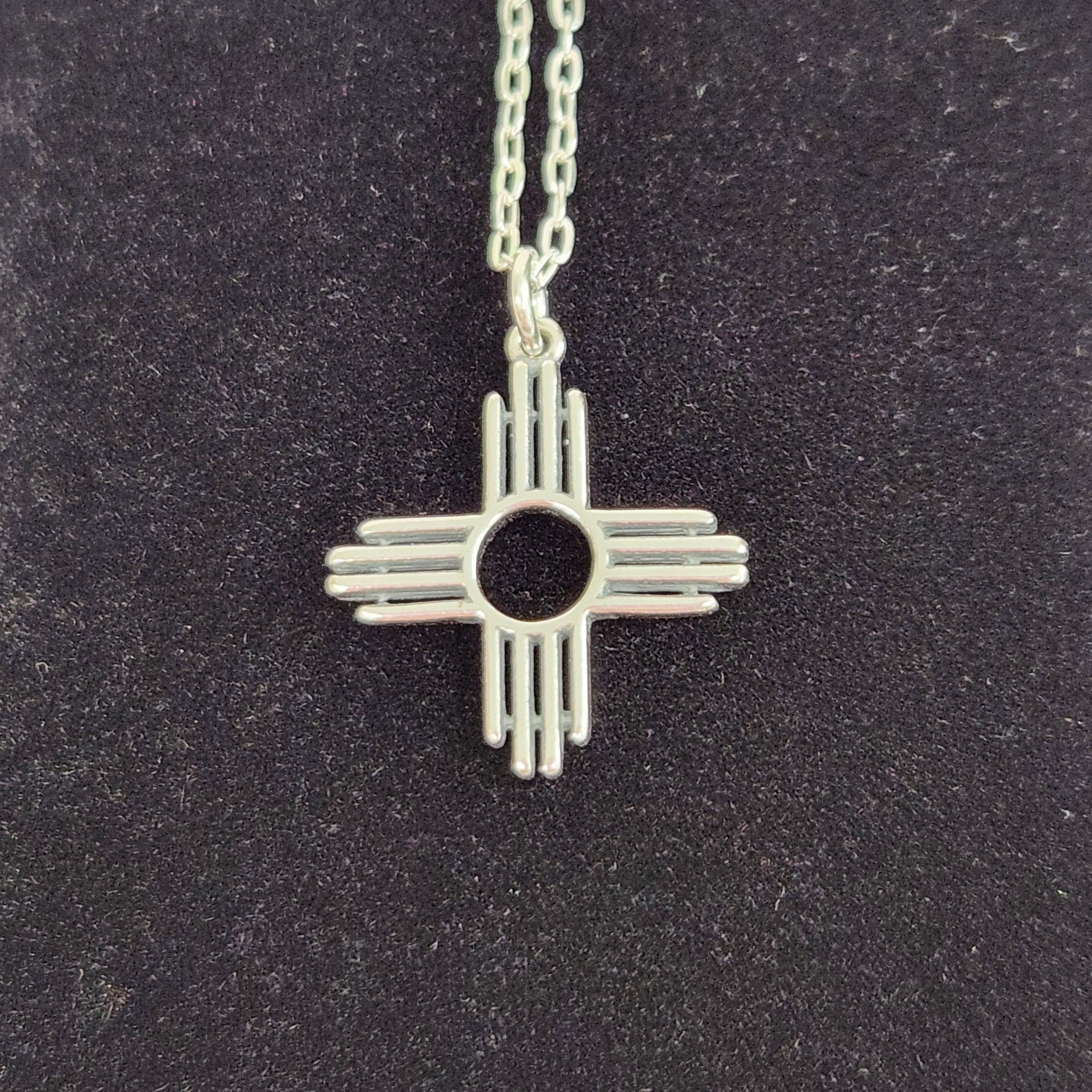 Sterling Silver Zia Sun Pendant Necklace - Southwest Pueblo Design